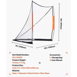 VEVOR Lacrosse Goal, 6' x 6' Lacrosse Net, Portable Lacrosse Goal with Carry Bag, Fiberglass Rod Backyard Lacrosse Training Equipment, Easy Setup Collegiate Goal, Perfect for Youth Adult Training