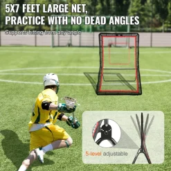 VEVOR Lacrosse Rebounder for Backyard, 4x7 Ft Volleyball Bounce Back Net, Pitchback Throwback Baseball Softball Return Training Screen, Adjustable Angle Shooting Practice Training Wall with Target