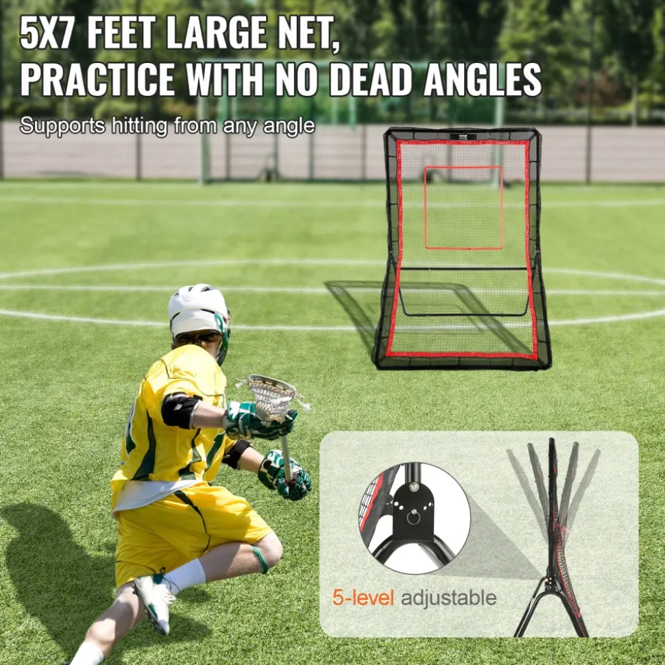 VEVOR Lacrosse Rebounder for Backyard, 4x7 Ft Volleyball Bounce Back Net, Pitchback Throwback Baseball Softball Return Training Screen, Adjustable Angle Shooting Practice Training Wall with Target