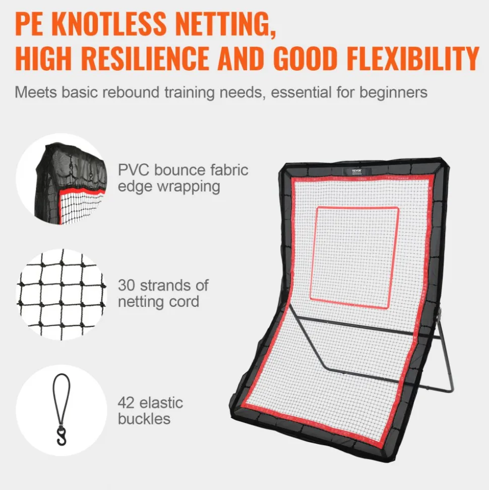 VEVOR Lacrosse Rebounder for Backyard, 4x7 Ft Volleyball Bounce Back Net, Pitchback Throwback Baseball Softball Return Training Screen, Adjustable Angle Shooting Practice Training Wall with Target