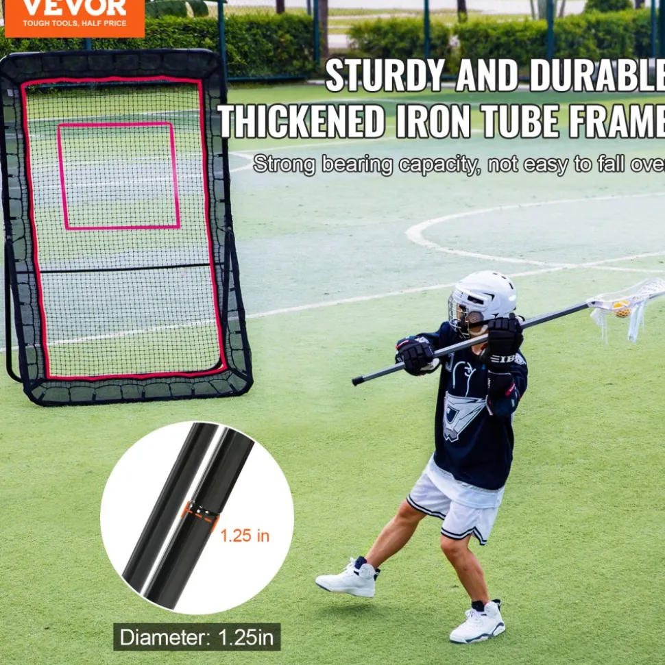 VEVOR Lacrosse Rebounder for Backyard, 4x7 Ft Volleyball Bounce Back Net, Pitchback Throwback Baseball Softball Return Training Screen, Adjustable Angle Shooting Practice Training Wall with Target
