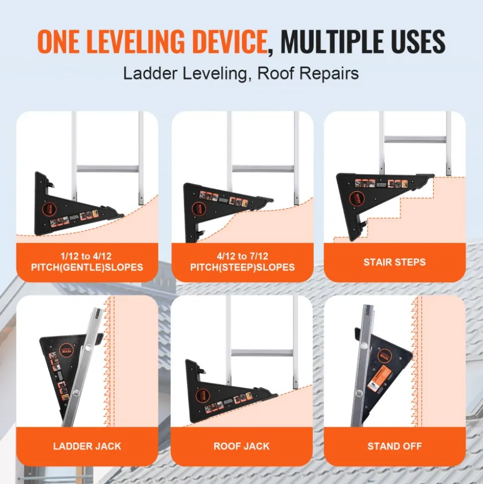 VEVOR Ladder Levler, 380lbs Load PP Ladder Leveling Tool, Pitch Hopper, Stair Ladder Stabilizer with Storage, Easy to Use Stable Platform for All Surfaces,Extension Ladder Accessory for Uneven Ground