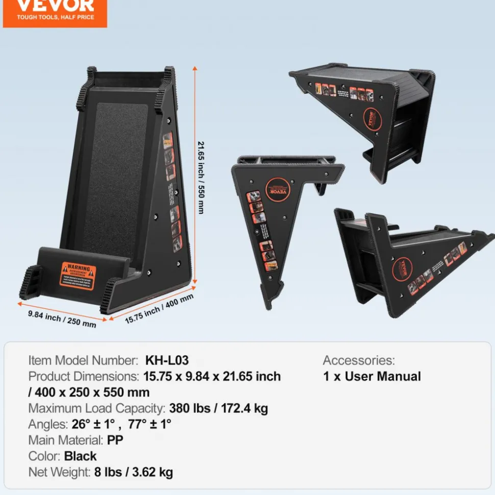 VEVOR Ladder Levler, 380lbs Load PP Ladder Leveling Tool, Pitch Hopper, Stair Ladder Stabilizer with Storage, Easy to Use Stable Platform for All Surfaces,Extension Ladder Accessory for Uneven Ground