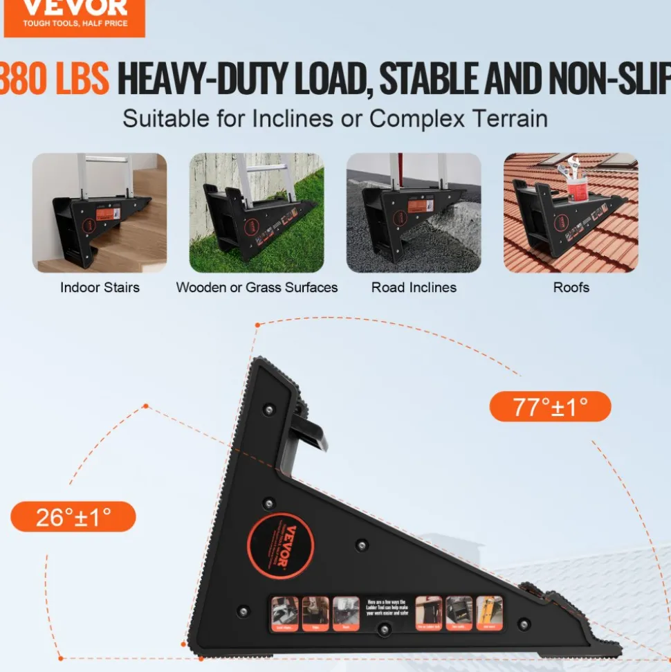 VEVOR Ladder Levler, 380lbs Load PP Ladder Leveling Tool, Pitch Hopper, Stair Ladder Stabilizer with Storage, Easy to Use Stable Platform for All Surfaces,Extension Ladder Accessory for Uneven Ground