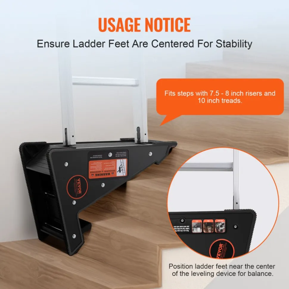 VEVOR Ladder Levler, 380lbs Load PP Ladder Leveling Tool, Pitch Hopper, Stair Ladder Stabilizer with Storage, Easy to Use Stable Platform for All Surfaces,Extension Ladder Accessory for Uneven Ground