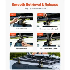 VEVOR Ladder Rack Ratchet Straps, 1.87-2 in Black Round Tube Mount, 1.5 in Wide x 7.4 ft Long Black Ladder Rack Straps with Double J-Hooks, 500 lbs Load Heavy Duty, Cargo Buckle Lock Strap (4 Pack)
