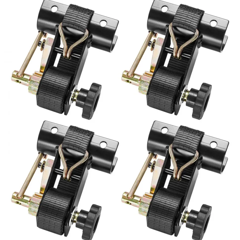 VEVOR Ladder Rack Ratchet Straps, 1.87-2 in Black Round Tube Mount, 1.5 in Wide x 7.4 ft Long Black Ladder Rack Straps with Double J-Hooks, 500 lbs Load Heavy Duty, Cargo Buckle Lock Strap (4 Pack)