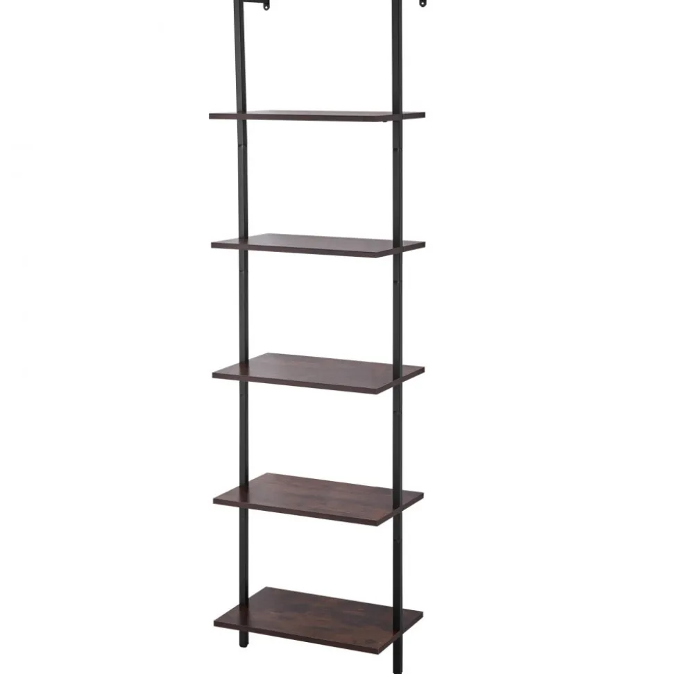 VEVOR Ladder Shelf, 5-Tier Bookshelf 17.3x11.8in, Open Wall-Mounted Ladder Shelf with Metal Frame,Storage Rack Sundries Holder for Kitchen Bedroom Bathroom Living Room, Black