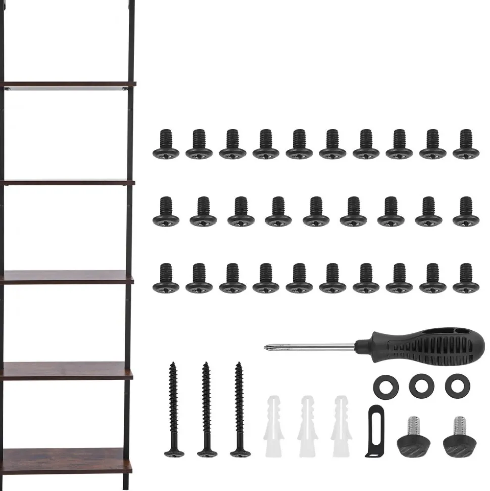 VEVOR Ladder Shelf, 5-Tier Bookshelf 17.3x11.8in, Open Wall-Mounted Ladder Shelf with Metal Frame,Storage Rack Sundries Holder for Kitchen Bedroom Bathroom Living Room, Black