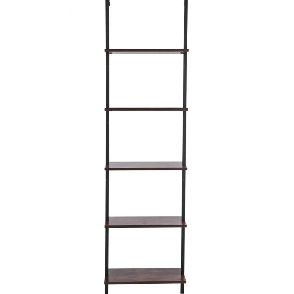 VEVOR Ladder Shelf, 5-Tier Bookshelf 17.3x11.8in, Open Wall-Mounted Ladder Shelf with Metal Frame,Storage Rack Sundries Holder for Kitchen Bedroom Bathroom Living Room, Black