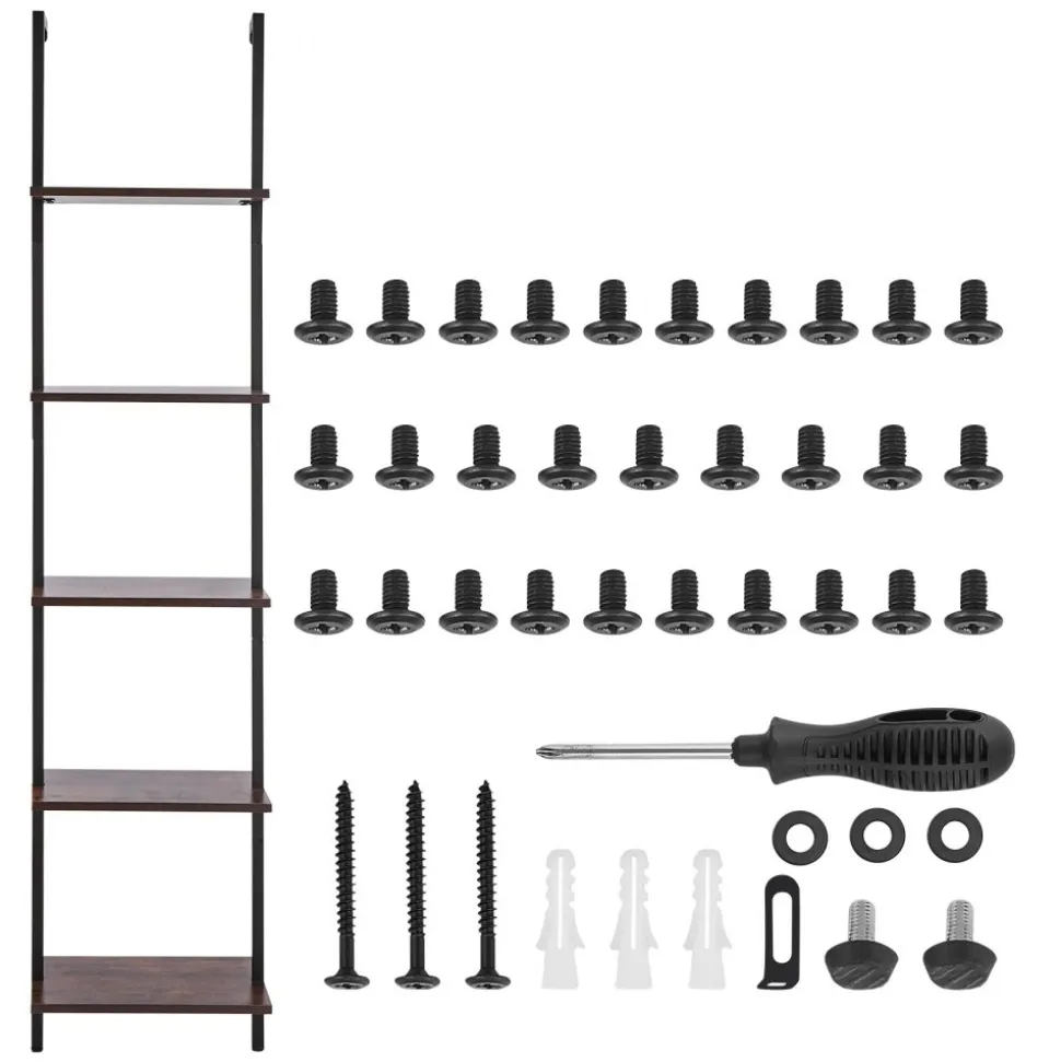 VEVOR Ladder Shelf, 5-Tier Bookshelf 15.6x11.8in, Open Wall-Mounted Ladder Shelf with Metal Frame,Storage Rack Sundries Holder for Kitchen Bedroom Bathroom Living Room, Black