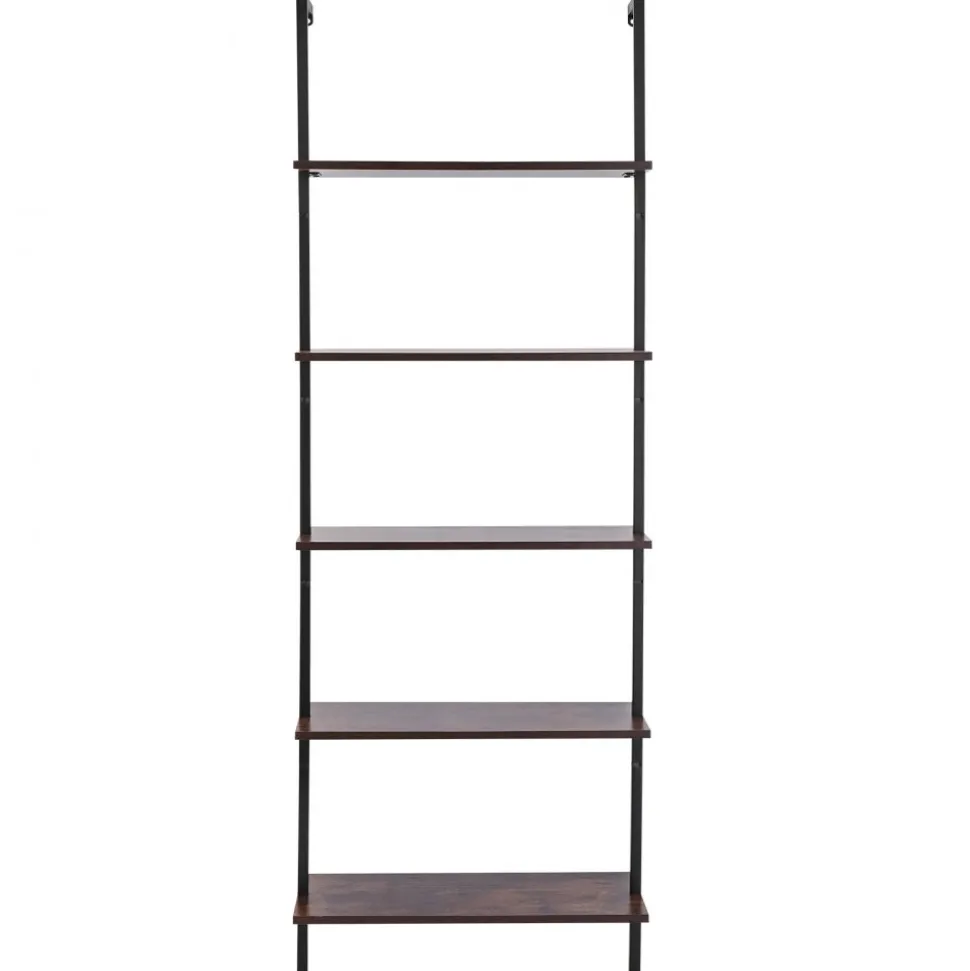 VEVOR Ladder Shelf, 5-Tier Bookshelf 15.6x11.8in, Open Wall-Mounted Ladder Shelf with Metal Frame,Storage Rack Sundries Holder for Kitchen Bedroom Bathroom Living Room, Gold White