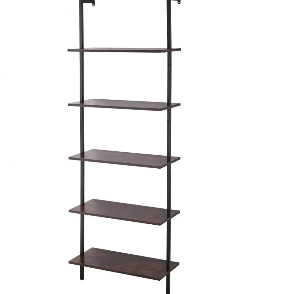 VEVOR Ladder Shelf, 5-Tier Bookshelf 15.6x11.8in, Open Wall-Mounted Ladder Shelf with Metal Frame,Storage Rack Sundries Holder for Kitchen Bedroom Bathroom Living Room, Gold White