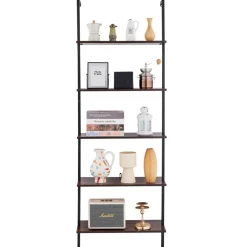 VEVOR Ladder Shelf, 5-Tier Bookshelf 15.6x11.8in, Open Wall-Mounted Ladder Shelf with Metal Frame,Storage Rack Sundries Holder for Kitchen Bedroom Bathroom Living Room, Gold White