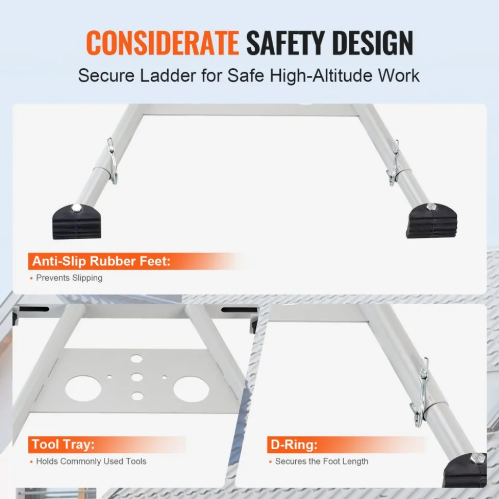 VEVOR Ladder Stabilizer, Adjustable Feet Extension Ladder Standoff, Heavy Duty Wall Ladder Accessories for Roof Gutter, Easy to Use & Wide Adaptability & Anti-slip Rubber Feet, 330 lbs Weight Rating