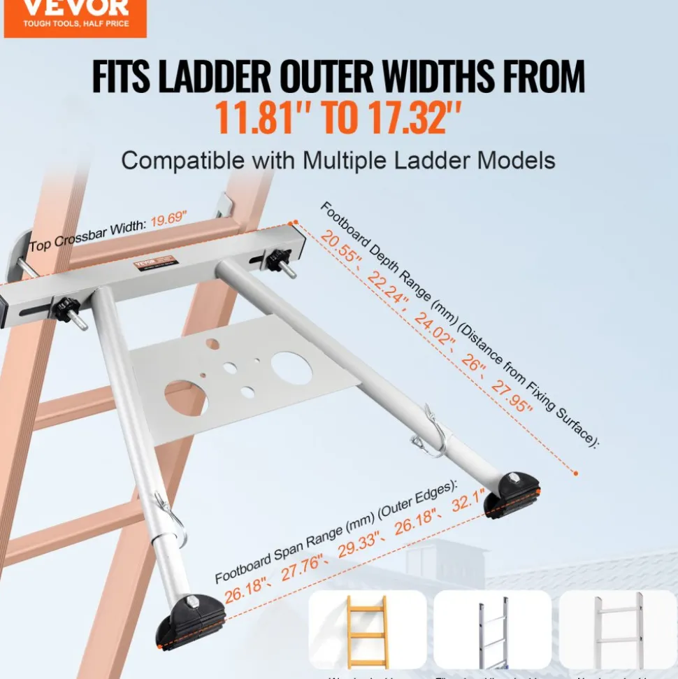 VEVOR Ladder Stabilizer, Adjustable Feet Extension Ladder Standoff, Heavy Duty Wall Ladder Accessories for Roof Gutter, Easy to Use & Wide Adaptability & Anti-slip Rubber Feet, 330 lbs Weight Rating