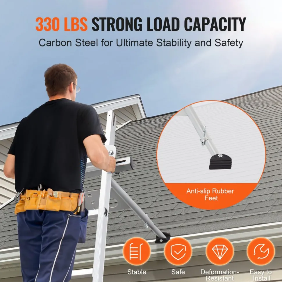 VEVOR Ladder Stabilizer, Adjustable Feet Extension Ladder Standoff, Heavy Duty Wall Ladder Accessories for Roof Gutter, Easy to Use & Wide Adaptability & Anti-slip Rubber Feet, 330 lbs Weight Rating