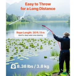 VEVOR Lake Weed Cutter, Pond Aquatic Plant Cutting Tool with 48 in Max. Cut Width, Sharp and Heavy-Duty Steel Blades, Pond Rake with 30 ft Throw Rope, for Cattail, Phragmites, Lilly Pads & Chara
