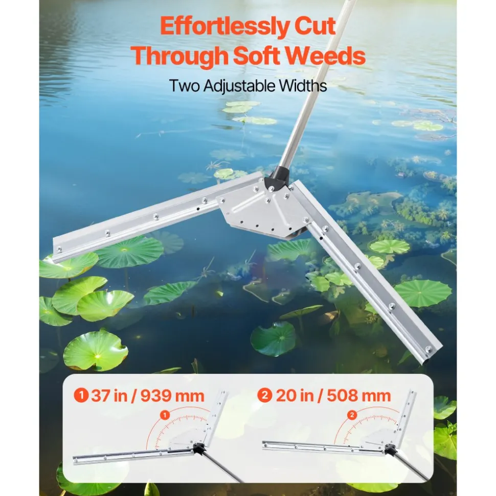 VEVOR Lake Weed Cutter, Pond Aquatic Plant Cutting Tool with 37 in Max. Cut Width, Sharp and Heavy-Duty Steel Blades, Pond Rake with 30 ft Throw Rope, for Cattail, Phragmites, Lilly Pads & Chara