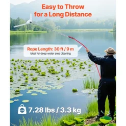 VEVOR Lake Weed Cutter, Pond Aquatic Plant Cutting Tool with 37 in Max. Cut Width, Sharp and Heavy-Duty Steel Blades, Pond Rake with 30 ft Throw Rope, for Cattail, Phragmites, Lilly Pads & Chara