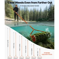 VEVOR Lake Weed Roller, 20 ft Lake & Pond Weed Removal Tool, Muck Razer Aquatic & Sludge Tiller, Rid Roots and Muck Buildup, 6 Preassembled Stainless Steel Blades, 6 Aluminum Handles, Easy Assembly