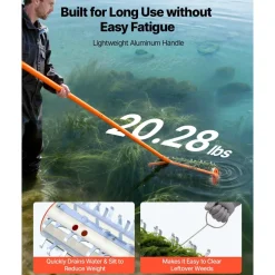 VEVOR Lake Weed Roller, 12 ft Lake & Pond Weed Removal Tool, Muck Razer Aquatic & Sludge Tiller, Rid Roots and Muck Buildup, 9 Preassembled Galvanized Iron Blades, 3 Aluminum Handles, Easy Assembly