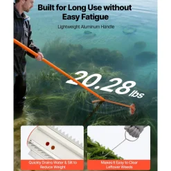 VEVOR Lake Weed Roller, 18 ft Lake & Pond Weed Removal Tool, Muck Razer Aquatic & Sludge Tiller, Rid Roots and Muck Buildup, 6 Preassembled Stainless Steel Blades, 5 Aluminum Handles, Easy Assembly