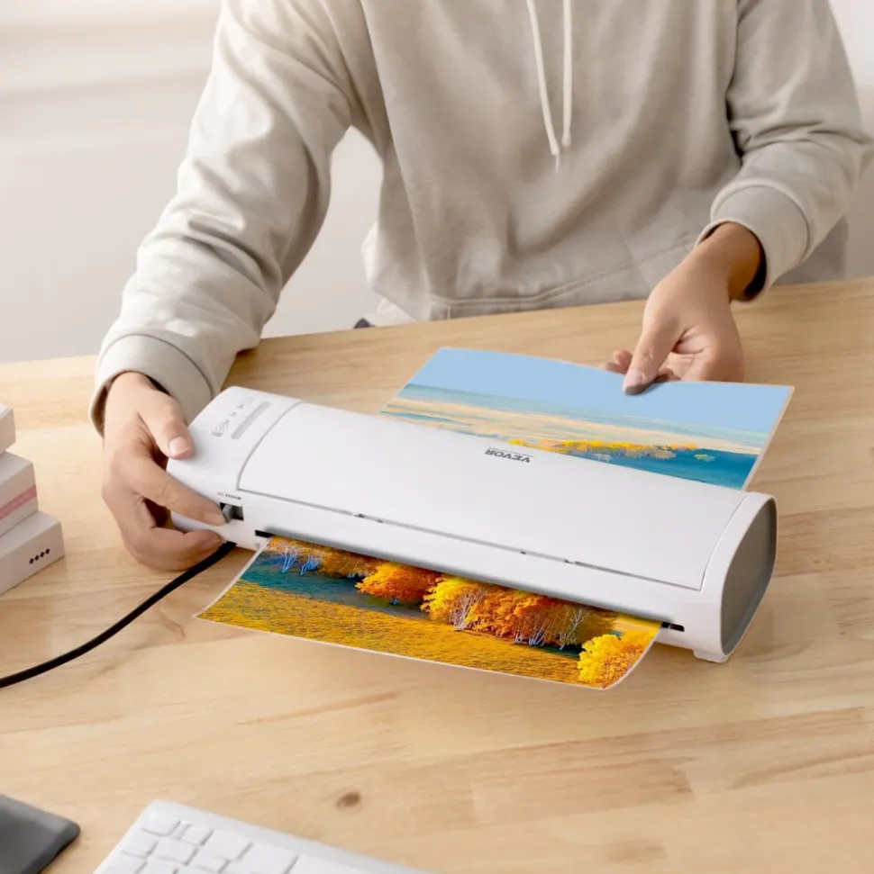 VEVOR Laminator Machine, Cold and Hot Laminator for Max A3 Paper Size, 1 min Quick Warm Thermal Laminator, 3-5 mil Thickness, Ideal for Home, Office, Business, or School Supplies, White + Grey
