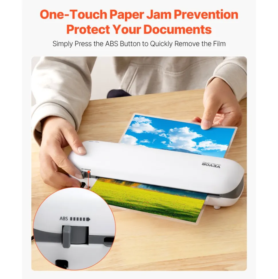 VEVOR Laminator Machine, Thermal Laminator for Max A4 Paper Size, 3-4 min Quick Warm Portable Laminator, 3-5 mil Thickness, Ideal for Home, Office, Business, or School Supplies, White + Grey