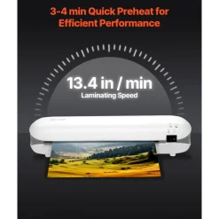 VEVOR Laminator Machine, Thermal Laminator for Max A4 Paper Size, 3-4 min Quick Warm Portable Laminator, 3-5 mil Thickness, Ideal for Home, Office, Business, or School Supplies, White + Grey