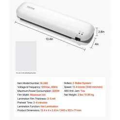 VEVOR Laminator Machine, Thermal Laminator for Max A4 Paper Size, 3-4 min Quick Warm Portable Laminator, 3-5 mil Thickness, Ideal for Home, Office, Business, or School Supplies, White + Grey