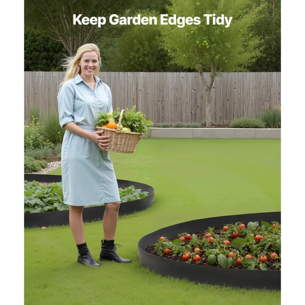 VEVOR Landscape Edging, 33 ft x 4 in Plastic Garden Border Edging with 30 Spikes & 2 Ground Stakes, No Dig, Flexible Lawn Edgings Roll, UV-Resistant Mini Fence Borders for Flower Beds Yard Paver