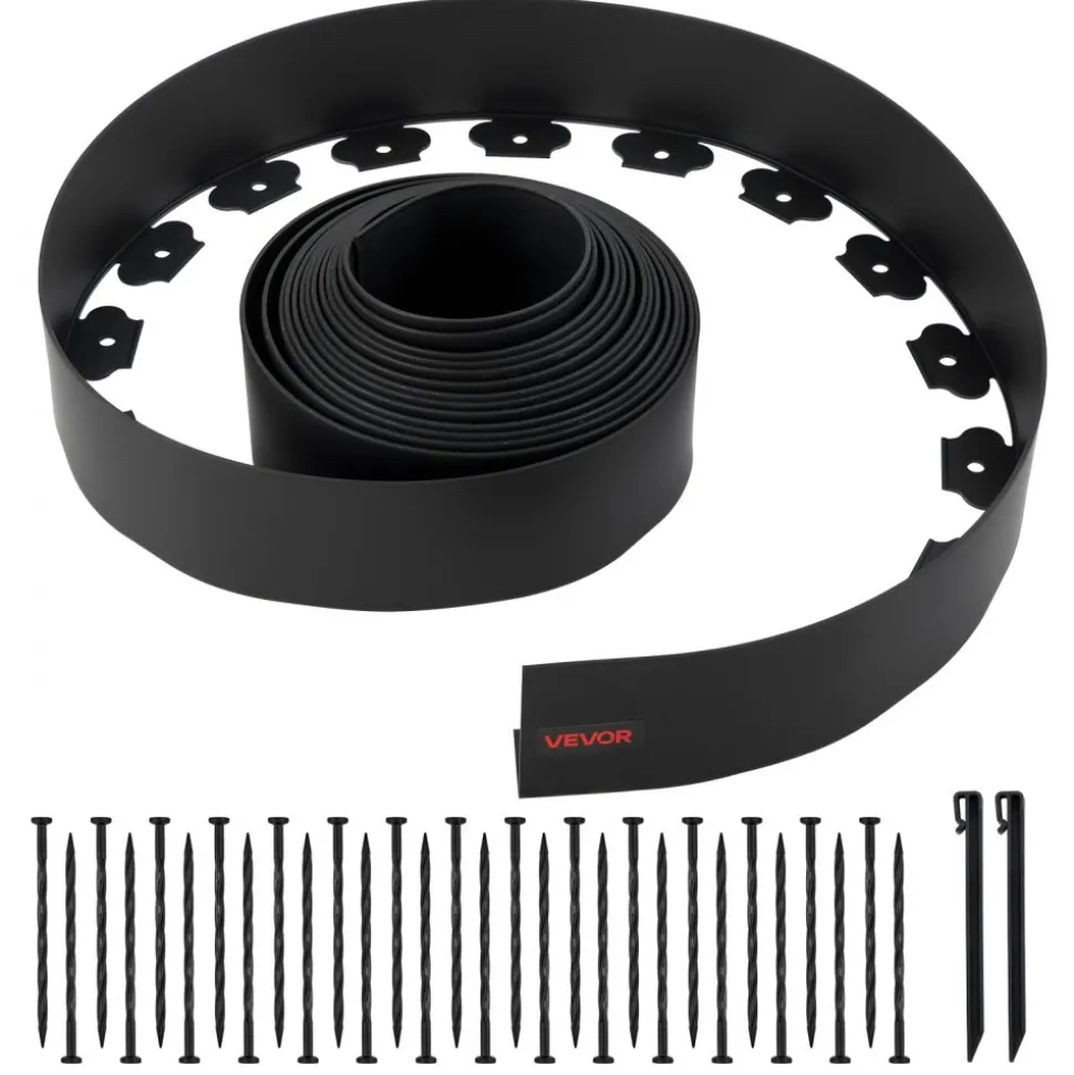 VEVOR Landscape Edging, 33 ft x 4 in Plastic Garden Border Edging with 30 Spikes & 2 Ground Stakes, No Dig, Flexible Lawn Edgings Roll, UV-Resistant Mini Fence Borders for Flower Beds Yard Paver