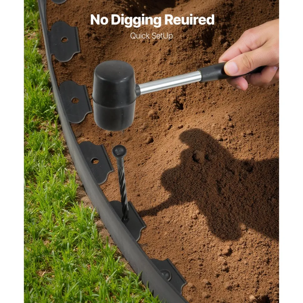 VEVOR Landscape Edging, 33 ft x 4 in Plastic Garden Border Edging with 30 Spikes & 2 Ground Stakes, No Dig, Flexible Lawn Edgings Roll, UV-Resistant Mini Fence Borders for Flower Beds Yard Paver