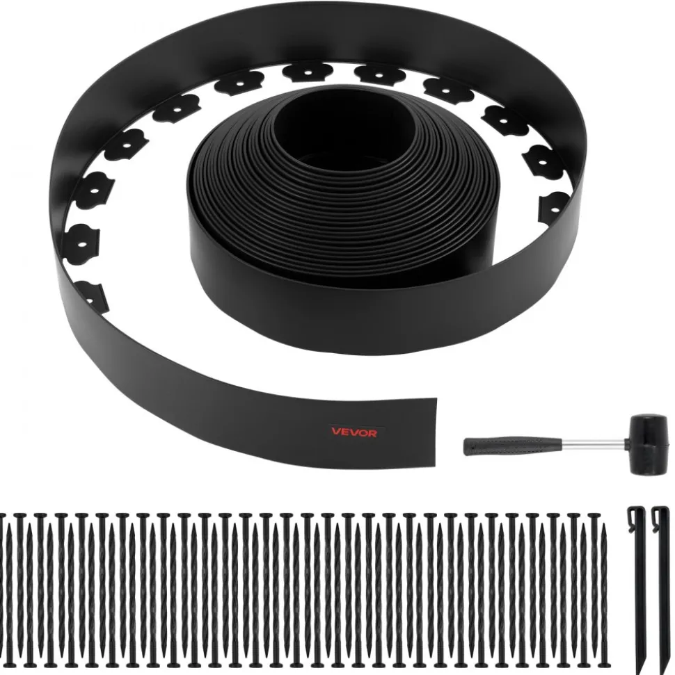 VEVOR Landscape Edging, 20 ft x 2 in Plastic Garden Border Edging with 120 Spikes, No Dig, Flexible Lawn Edgings Roll, UV-Resistant Mini Fence Borders Pathway Edgings for Flower Beds Yard Paver