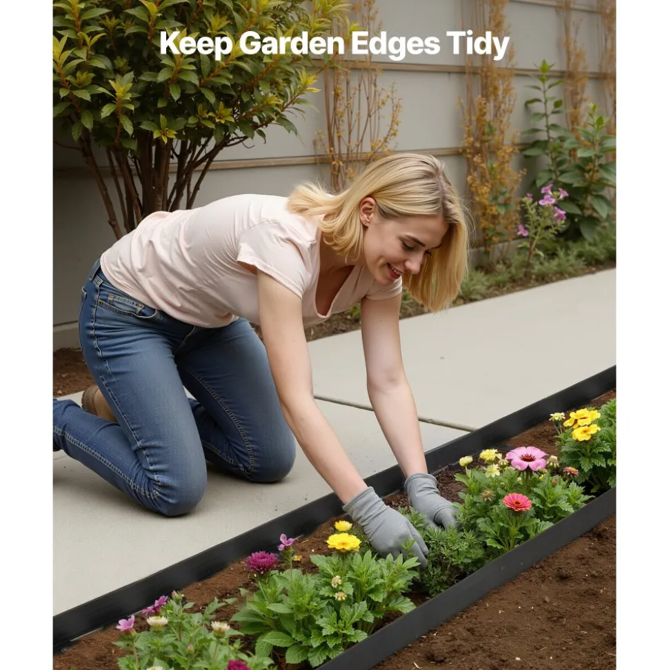 VEVOR Landscape Edging, 100 ft x 1.5 in Plastic Garden Border Edging with 120 Spikes, No Dig, Flexible Lawn Edgings Roll, UV-Resistant Mini Fence Borders Pathway Edgings for Flower Beds Yard Paver
