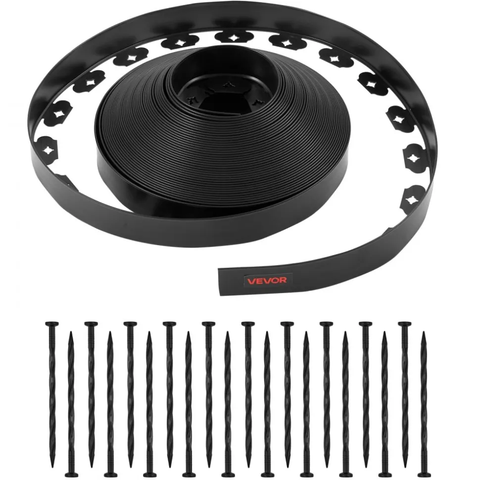 VEVOR Landscape Edging, 100 ft x 1.5 in Plastic Garden Border Edging with 120 Spikes, No Dig, Flexible Lawn Edgings Roll, UV-Resistant Mini Fence Borders Pathway Edgings for Flower Beds Yard Paver