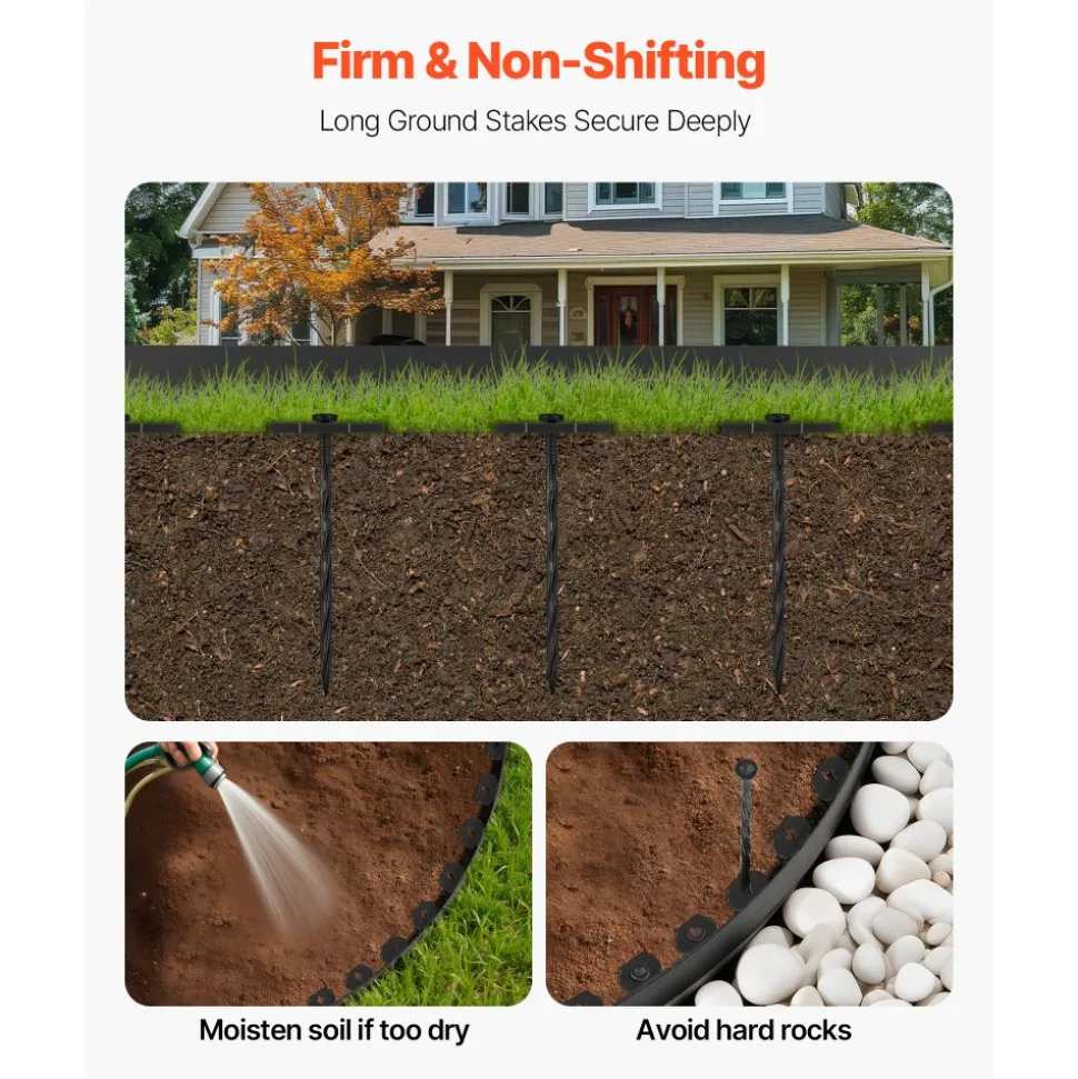 VEVOR Landscape Edging, 100 ft x 1.5 in Plastic Garden Border Edging with 120 Spikes, No Dig, Flexible Lawn Edgings Roll, UV-Resistant Mini Fence Borders Pathway Edgings for Flower Beds Yard Paver