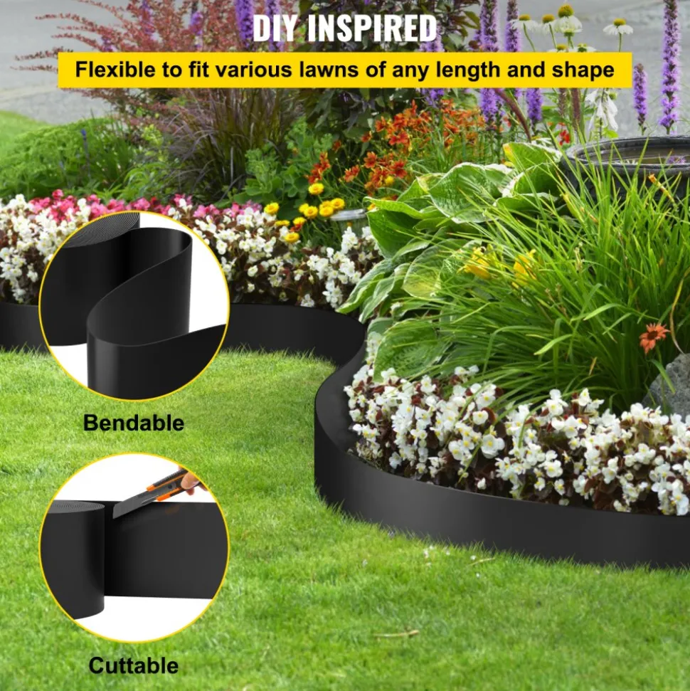 VEVOR Landscape Edging, 10 inch Depth 40 ft Total Length, Recycled HDPE Coiled Terrace Board, Flexible Bender Border for Landscaping, Lawn, Garden, Yard, Against Invading Weeds, Black