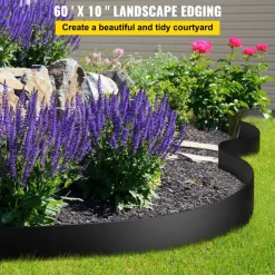 VEVOR Landscape Edging, 10 inch Depth 60 ft Total Length, Recycled HDPE Coiled Terrace Board, Flexible Bender Border for Landscaping, Lawn, Garden, Yard, Against Invading Weeds, Black