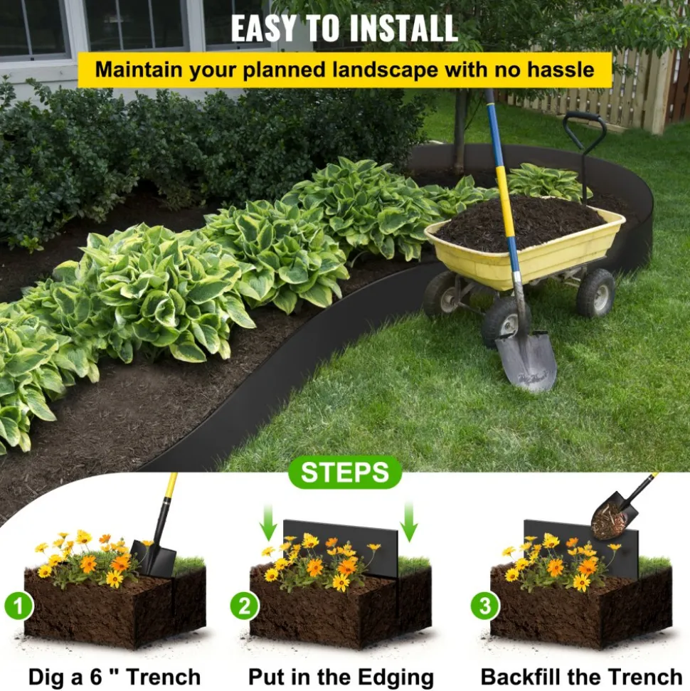 VEVOR Landscape Edging, 10 inch Depth 60 ft Total Length, Recycled HDPE Coiled Terrace Board, Flexible Bender Border for Landscaping, Lawn, Garden, Yard, Against Invading Weeds, Black