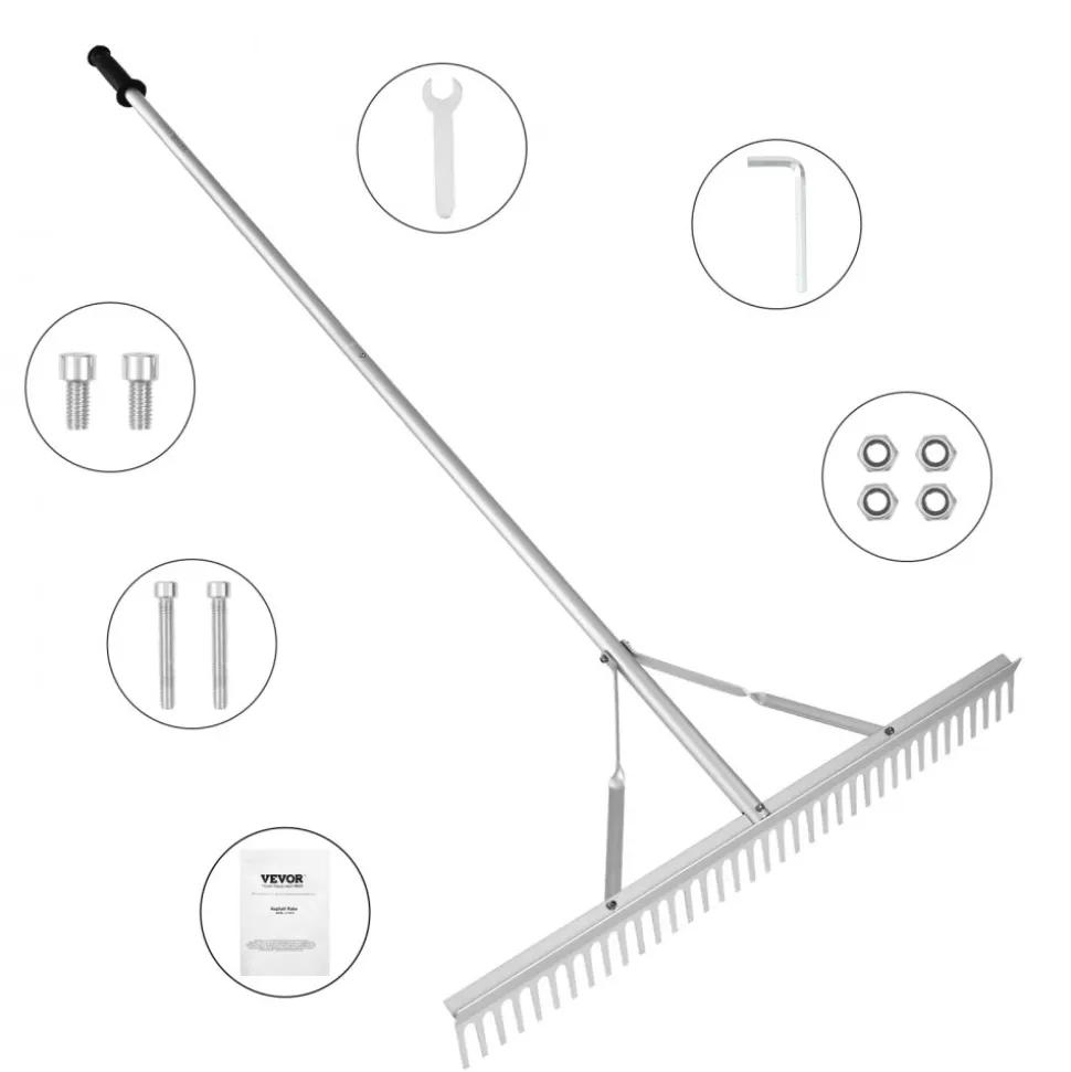 VEVOR Landscape Rake, 36" Head Aluminum Landscape Rake, Lake Weed Rake with 75" Long Handle, for Loosening Soil, Lawn Care, Weeding Lake, Garden, Pond