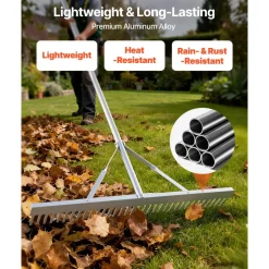 VEVOR Landscape Rake, 36 inch Wide Head 102 inch Handle, Large Heavy Duty Aluminum Landscaping Leaf Rake Tool, Asphalt Level for Loosening Soil, Garden & Yard, Pond Gravel & Beach Lawn Care, 52ft Rope
