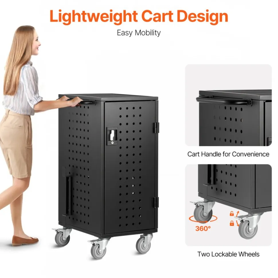 VEVOR Laptop Cart, 20 Device Mobile Charging Cart, Up to 15.6 in Screen Size, Office and Classroom Mobile Charging Cart, for Chromebook, Tablet and Laptop