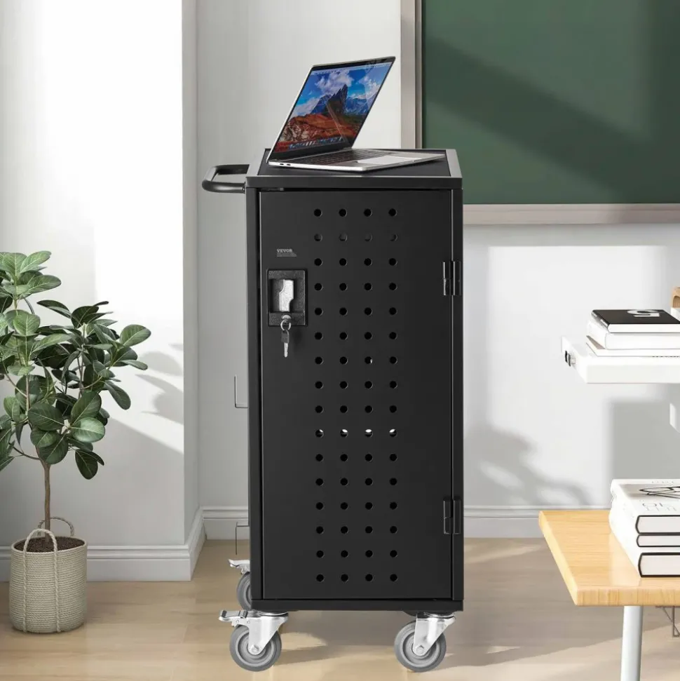VEVOR Laptop Cart, 20 Device Mobile Charging Cart, Up to 15.6 in Screen Size, Office and Classroom Mobile Charging Cart, for Chromebook, Tablet and Laptop