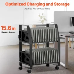 VEVOR Laptop Charging Cart, 32 Devices Mobile Open Charging Station with Wheels, for Tablet and Laptop Up to 15.6 in Screen Size, Easy Access Slots, Surge Control, for Office, Classroom, Library
