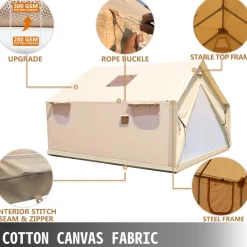 VEVOR Large Canvas Tent 12x14ft, Wall Tent with PVC Storm Flap, Canvas Wall Tents Waterproof, Canvas Camping Tents With Stove Hole for 8-10 people Outdoor Party Hiking Barbecue