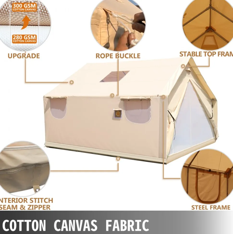 VEVOR Large Canvas Tent 12x14ft, Wall Tent with PVC Storm Flap, Canvas Wall Tents Waterproof, Canvas Camping Tents With Stove Hole for 8-10 people Outdoor Party Hiking Barbecue