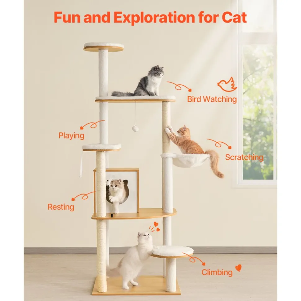 VEVOR Large Cat Tree, 68.9 inches Tall, Cat Tower, Multi-level Cat Condo Furniture Activity Center with Cozy Perches, Sisal Scratching Posts, Hammock, Big Kittens House for Indoor Cats Play & Rest