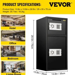 VEVOR Large Double Door Security Safe Box 2.6 Cubic Feet Steel Safe Box Strong Box with Digital Lock for Money Gun Jewelry Black